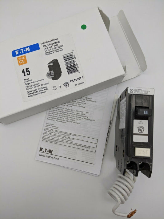 CL115GFT - Eaton 15A Amp 1P Pole 10kA@120V Plug On Ground Fault GFCI Circuit Breaker