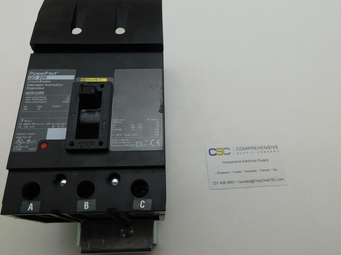 QDA32200 - Square D 200A Amp 3P Pole 25kA@240V I-Line Plug On Powerpact Circuit Breaker
