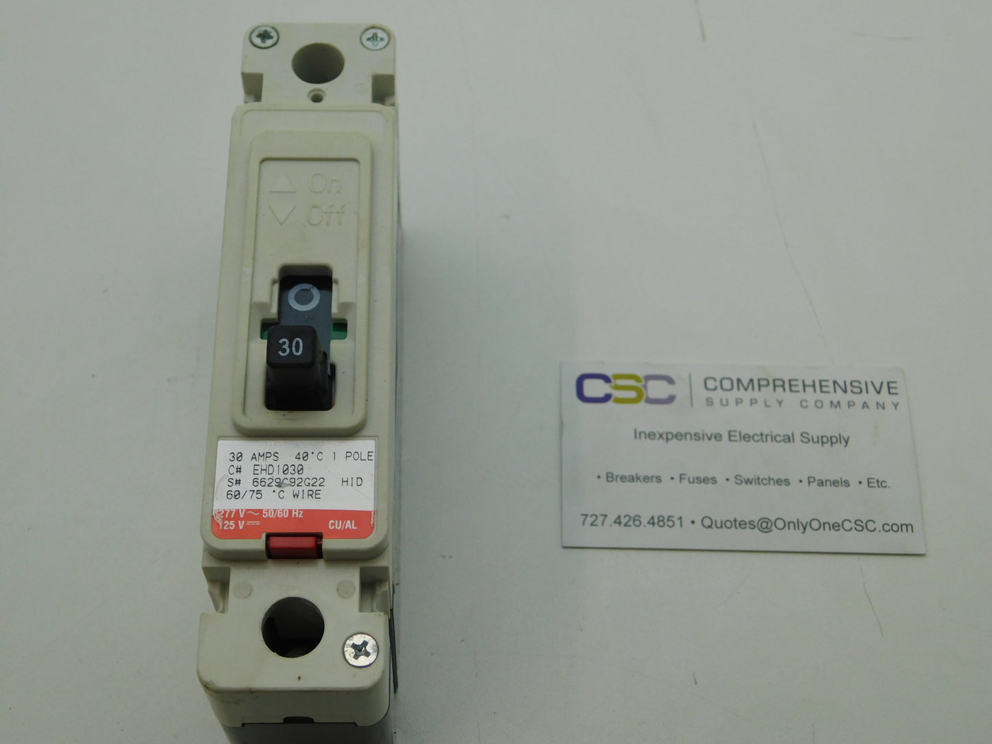 EHD1030 - Cutler Hammer 30A Amp 1P Pole 14kA@277V Feed Through Circuit Breaker W/Red Label