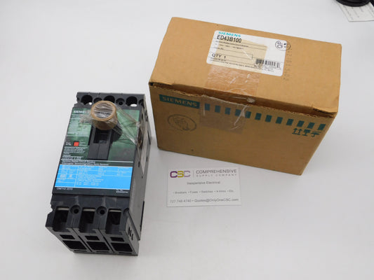 ED43B100 - Siemens 100A Amp 3P Pole 18kA@480V Feed Through Black Circuit Breaker