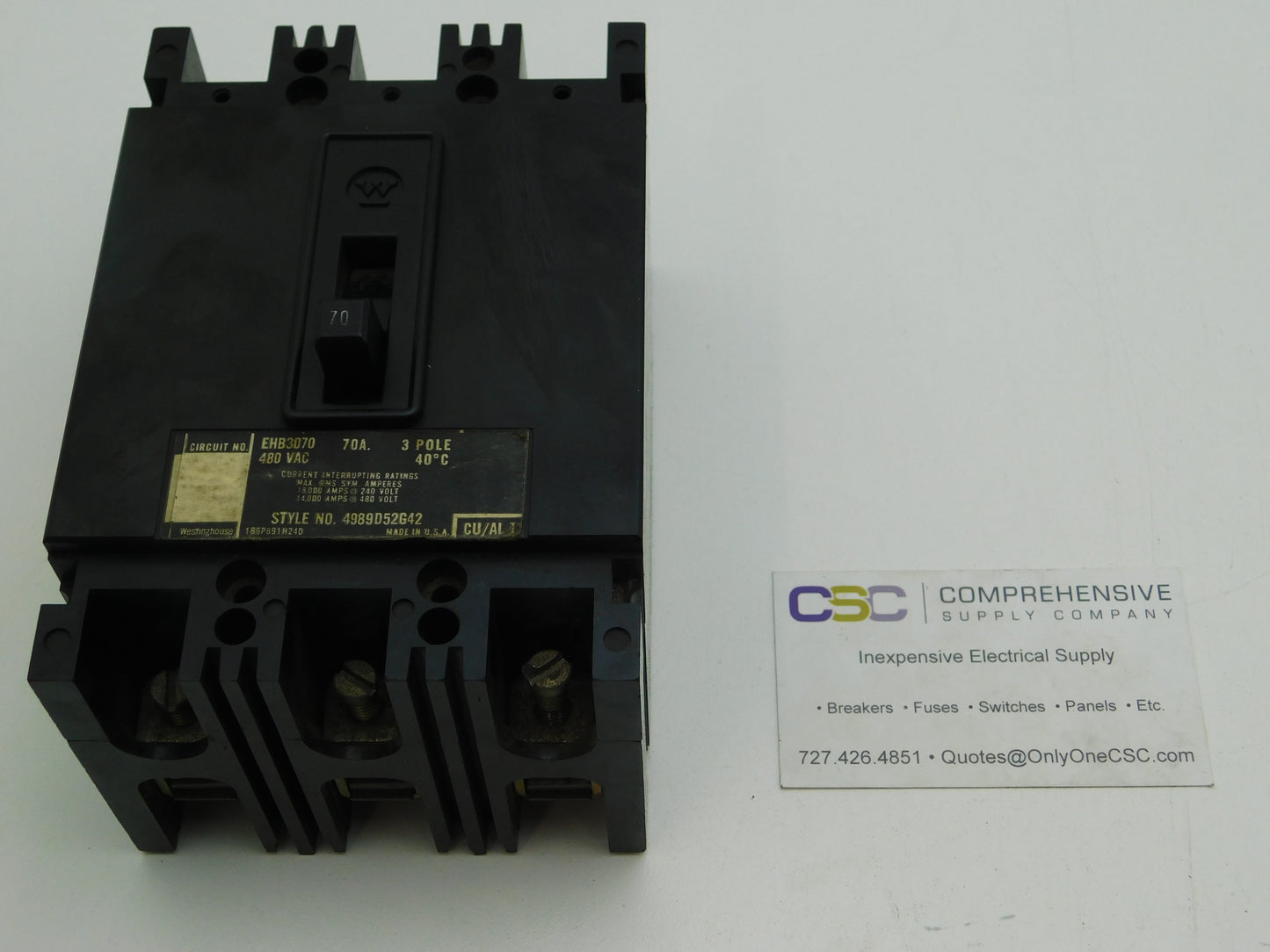 EHB3070 - Westinghouse 70A Amp 3P Pole 14kA@480V Bolt On Circuit Breaker