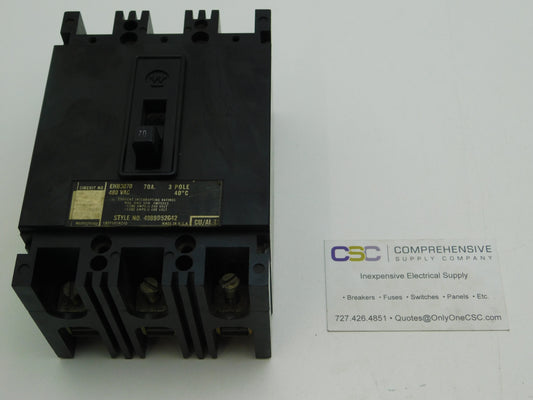 EHB3070 - Westinghouse 70A Amp 3P Pole 14kA@480V Bolt On Circuit Breaker