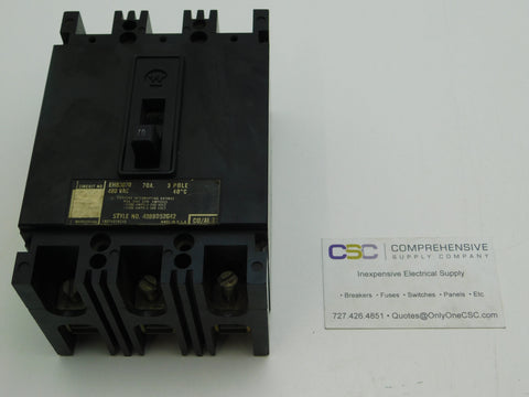 EHB3070 - Westinghouse 70A Amp 3P Pole 14kA@480V Bolt On Circuit Breaker