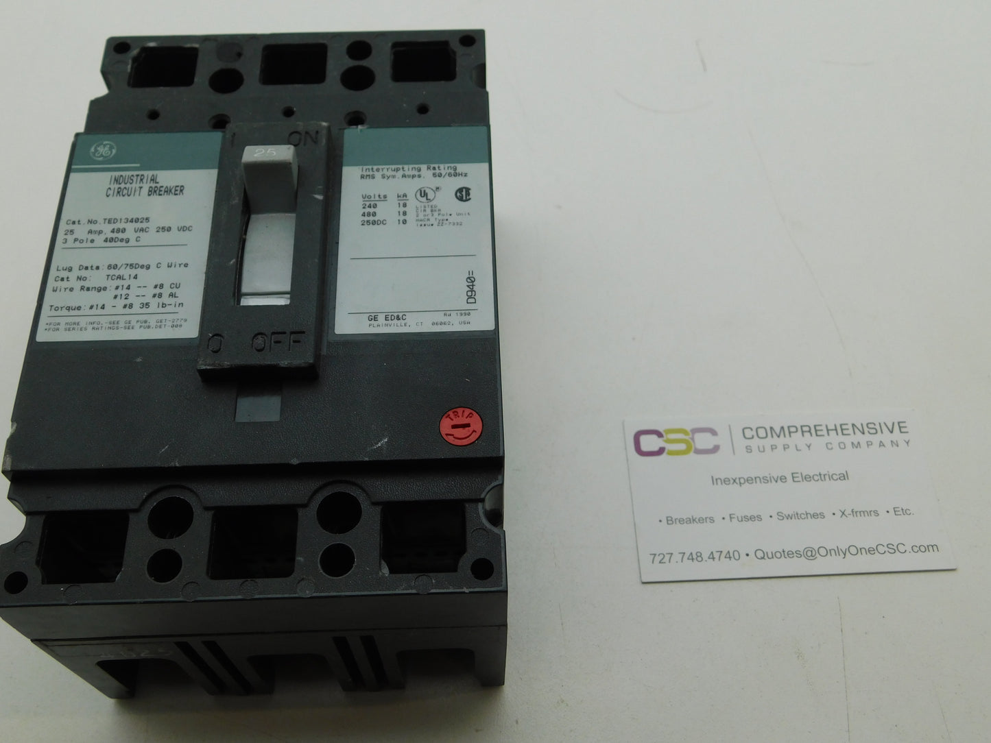 TED134025 - GE 25A Amp 3P Pole 14kA@480V Bolt On Circuit Breaker