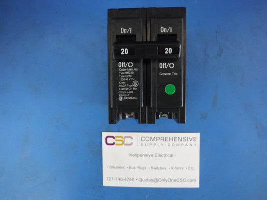 BR220 - Eaton 20A Amp 2P Pole 10kA@120/240V Plug On Circuit Breaker