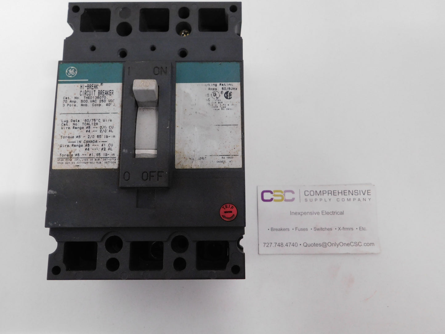THED136070 - GE 70A Amp 3P Pole 600V 25kA@480V Bolt On Circuit Breaker