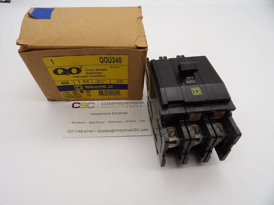 QOU340 - Square D 40A Amp 3P Pole 10kA@240V Feed Through Circuit Breaker