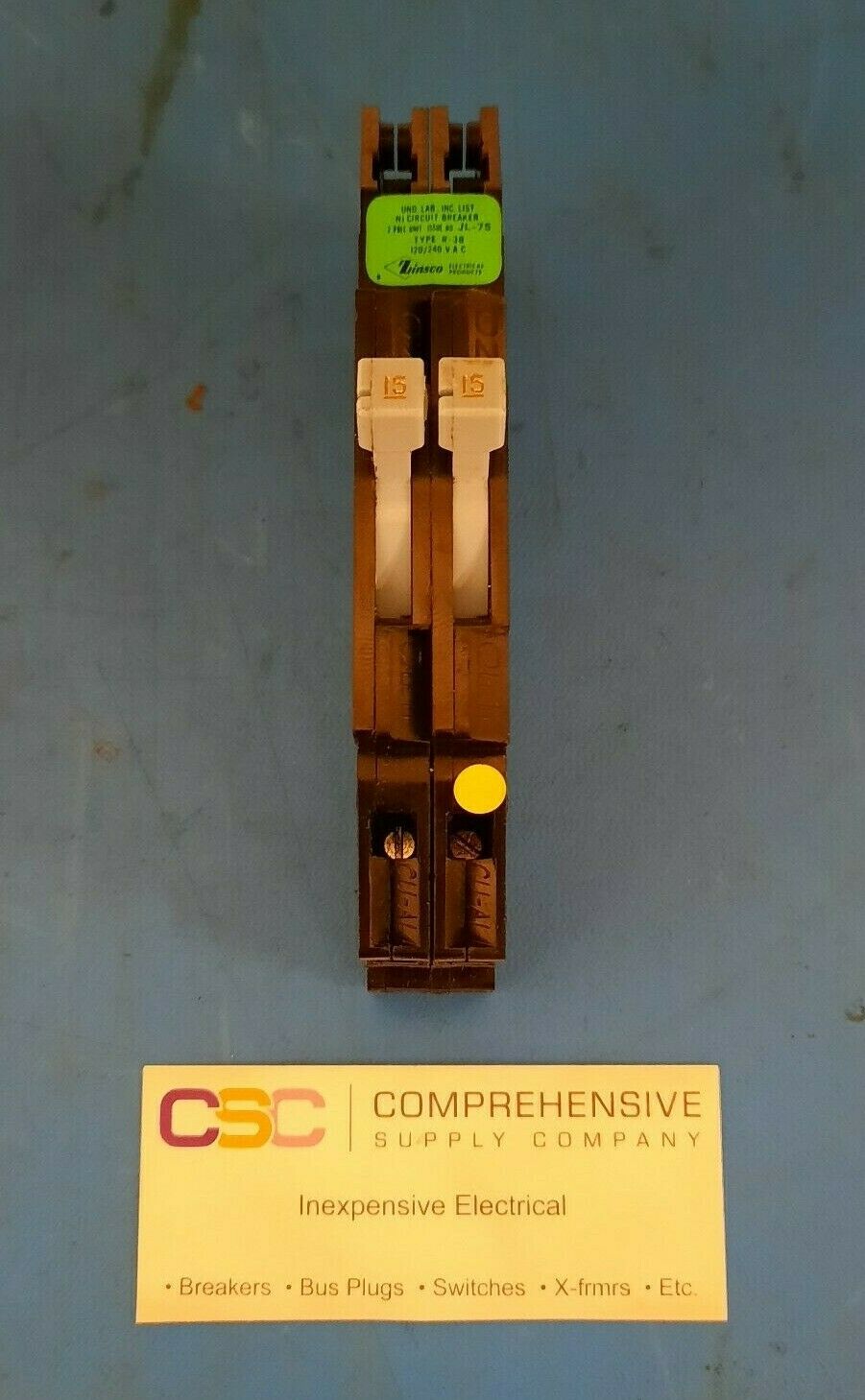 RC38-15 - Zinsco 15/15A Amp 2X1P Pole 10kA@120/240V Plug On Duplex Circuit Breaker