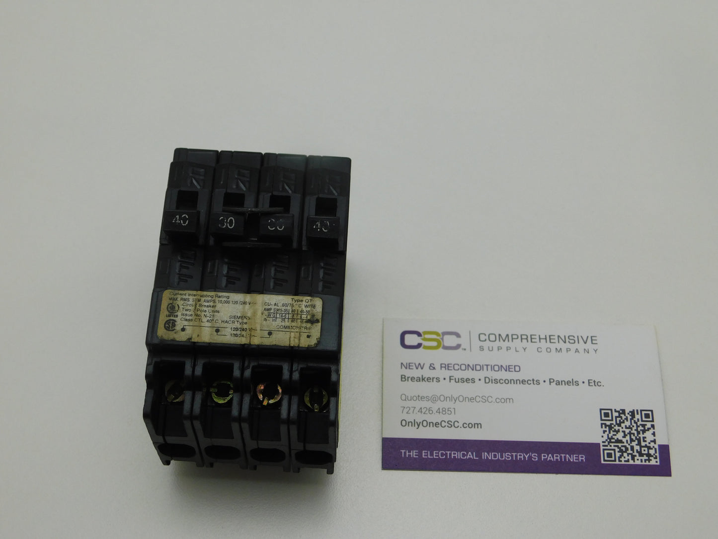 Q24030CT2 - Siemens 40/30/30/40A Amp 4P (2P/2P) Pole 10kA@120/240V Plug On Quadplex Circuit Breaker