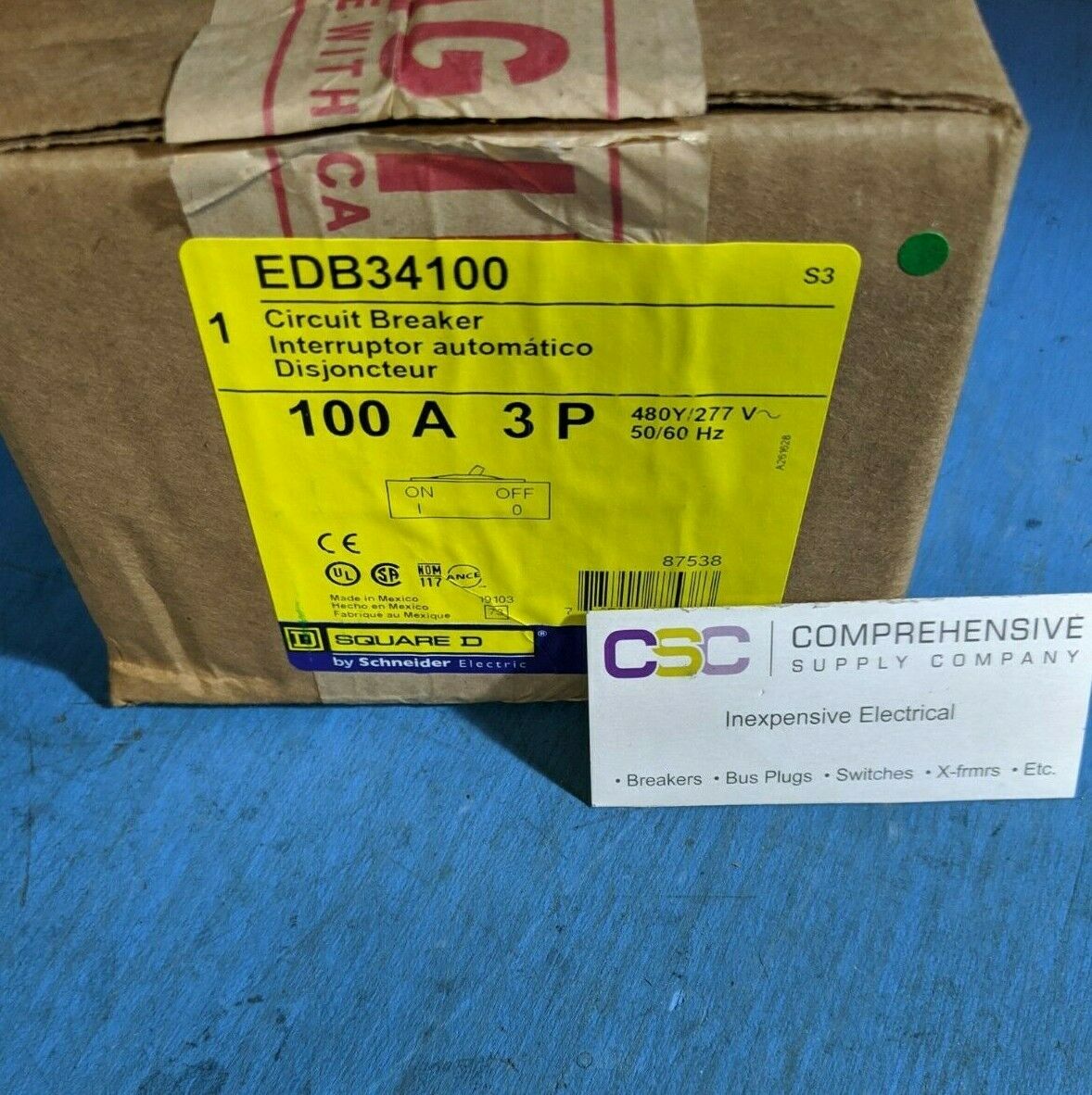 EDB34100 - Square D 100A Amp 3P Pole 18kA@480Y/277V Bolt On Circuit Breaker