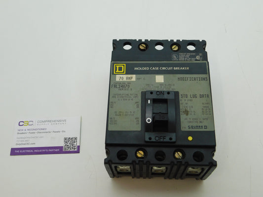 FAL34070 - Square D 70A Amp 3P Pole 18kA@480V Bolt On Circuit Breaker W/Gray Label