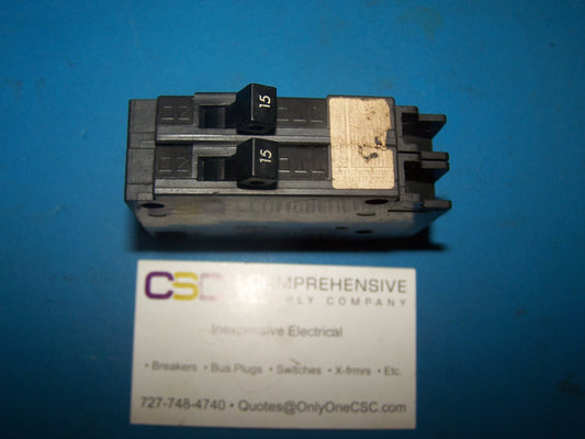Q1515 - Gould 15/15A Amp 2X1P Pole 10kA@120/240V Plug On Duplex Circuit Breaker - Older Series