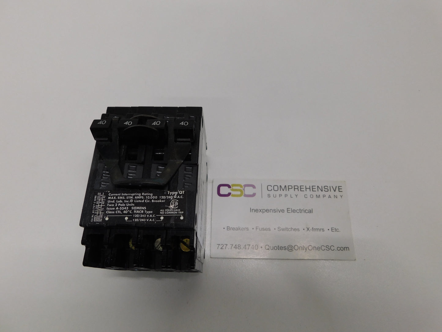 Q24040 - ITE 40A/40A/40A/40A Amp 4P (2P/2P) Pole 10kA@120/240V Plug On Quadplex Circuit Breaker