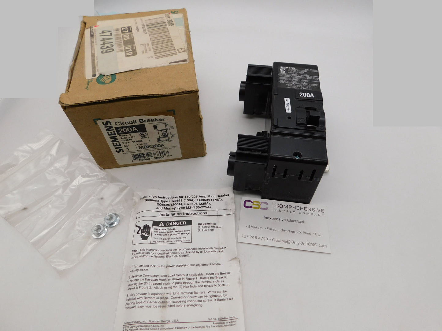 EQ8695 - Siemens 200A Amp 2P Pole 22kA@120/240V Main Circuit Breaker