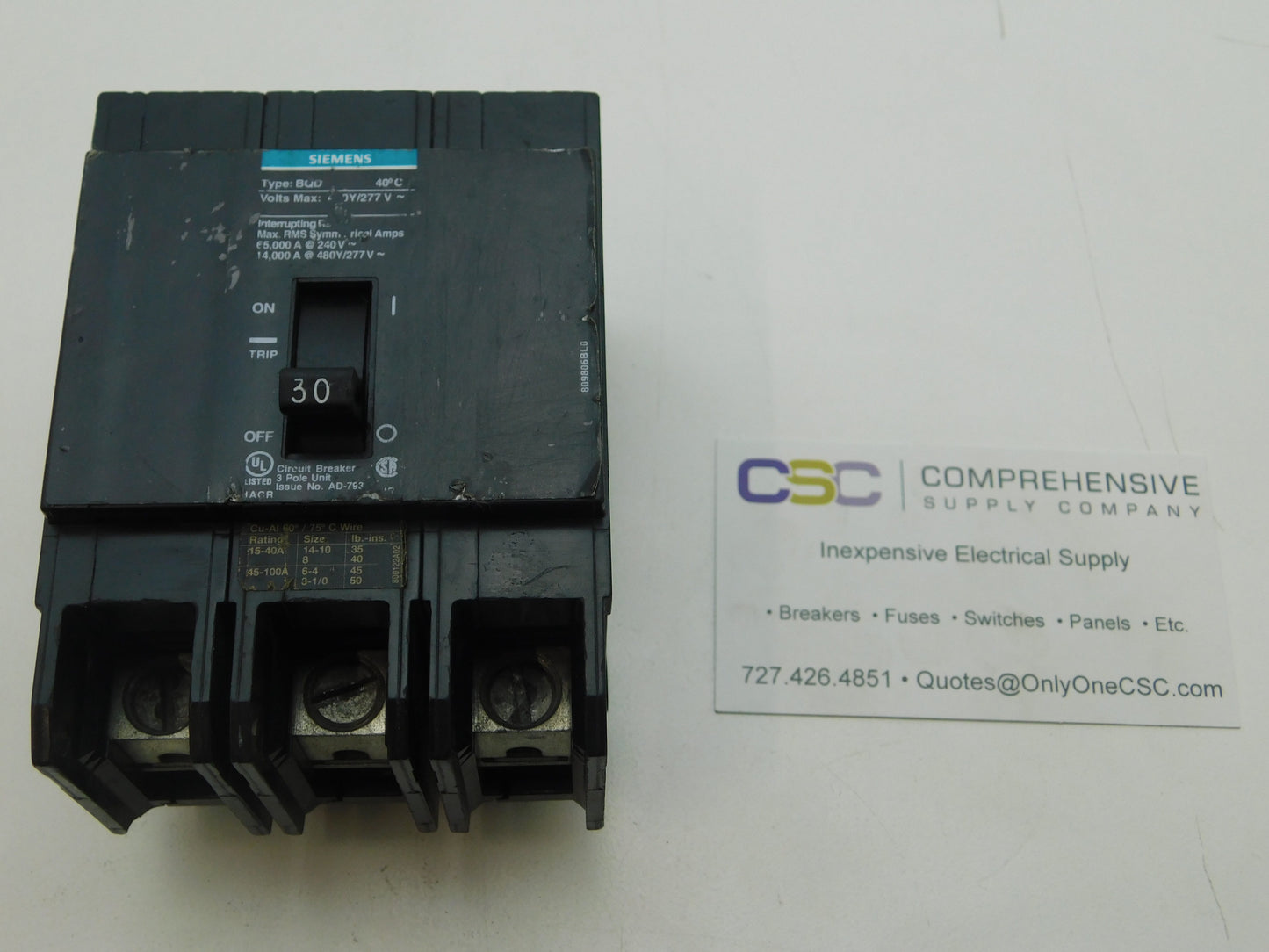 BQD330 - Siemens 30A Amp 3P Pole 14kA@480Y/277V Bolt On Black Circuit Breaker
