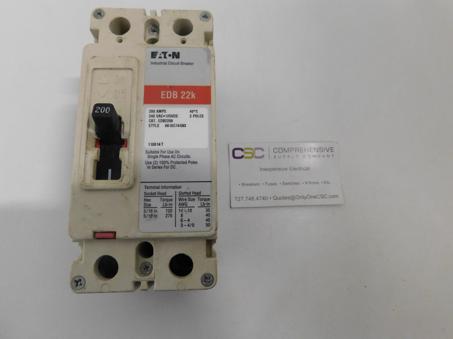 EDB2200 - Eaton 200A Amp 2P Pole 22kA@240V Bolt On Circuit Breaker W/Red Label