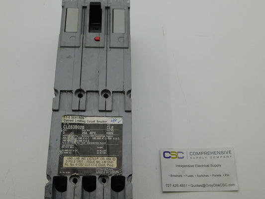 CLE63B020 - Siemens 20A Amp 3P Pole 600V 200kA@480V Bolt On Circuit Breaker W/Gray Label