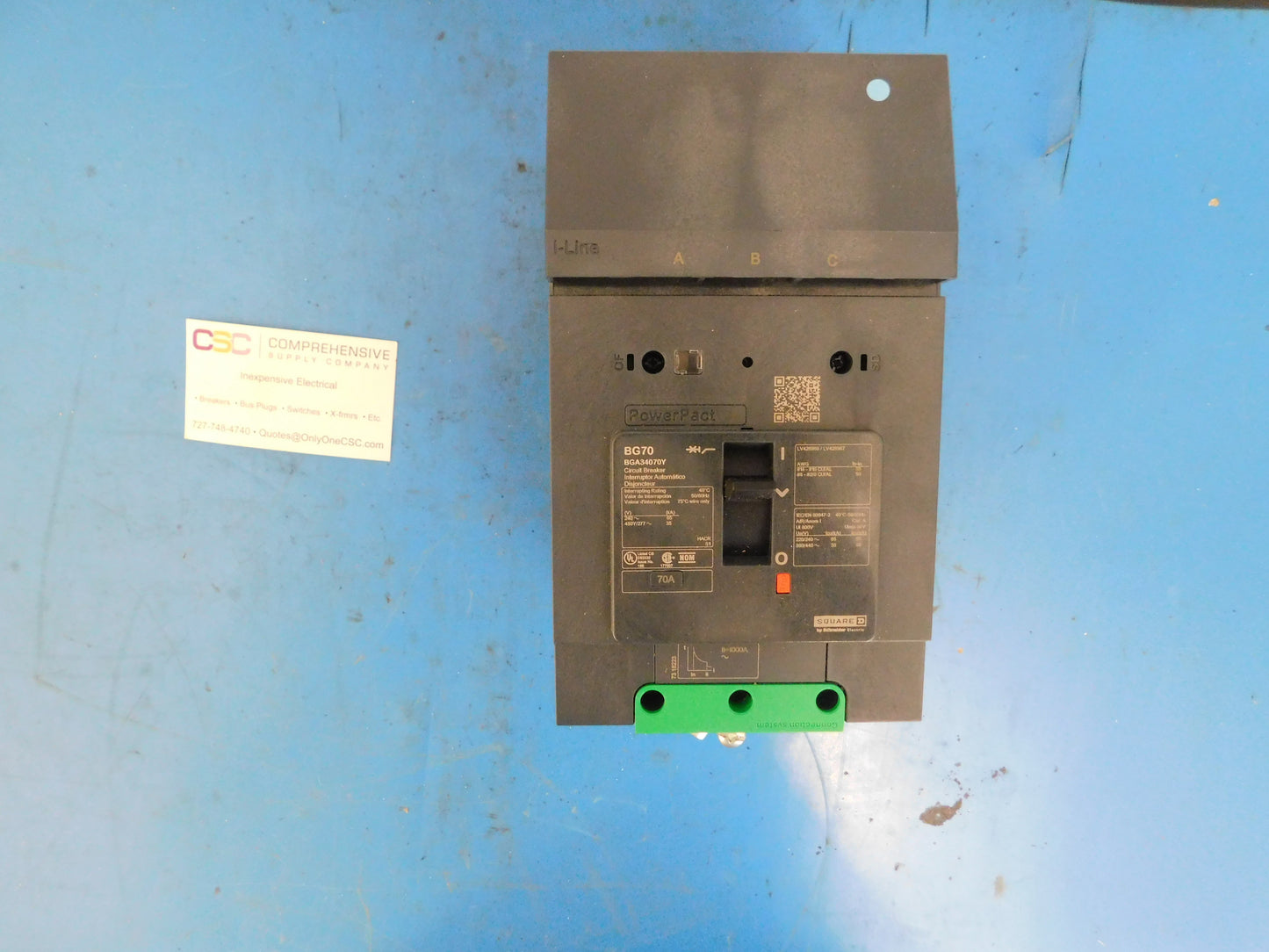 BGA34070Y - Square D 70A Amp 3P Pole 35kA@480Y/277V I-Line Plug On Powerpact Circuit Breaker