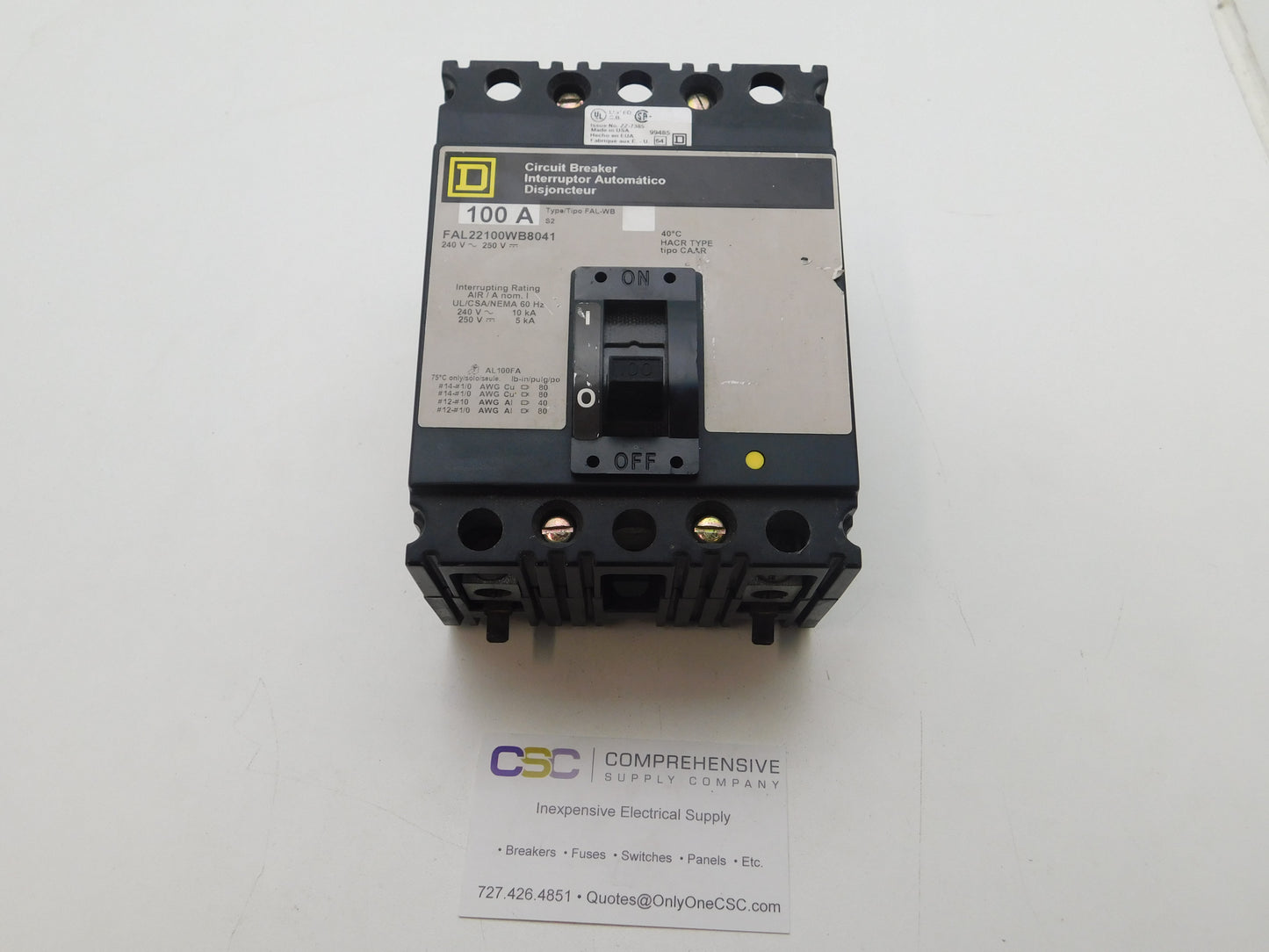 FAL22100WB8041 - Square D 100A Amp 2P Pole 10kA@240V Bolt On Circuit Breaker W/Gray Label