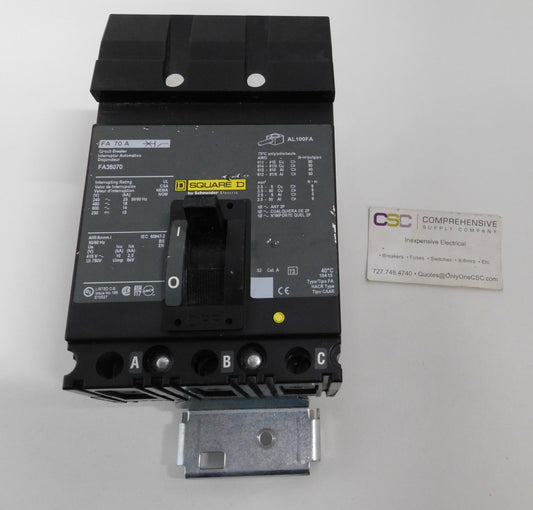 FA36070 - Square D 70A Amp 3P Pole 600V 18kA@480V I-Line Plug On Circuit Breaker W/Green Label