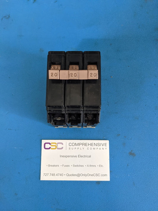 CH320 - Cutler Hammer 20A Amp 3P Pole 10kA@240V Plug On Circuit Breaker W/Metal Foot & Half Notch