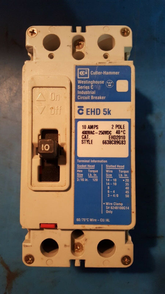 EHD2010 - Cutler Hammer 10A Amp 2P Pole 14kA@480V Feed Through Circuit Breaker