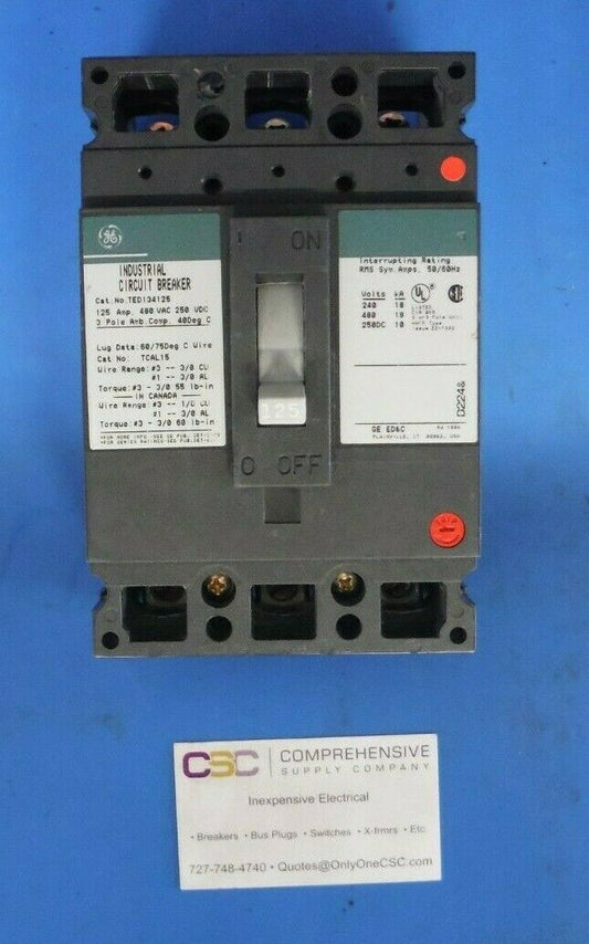 TED134125 - GE 125A Amp 3P Pole 14kA@480V Bolt On Circuit Breaker