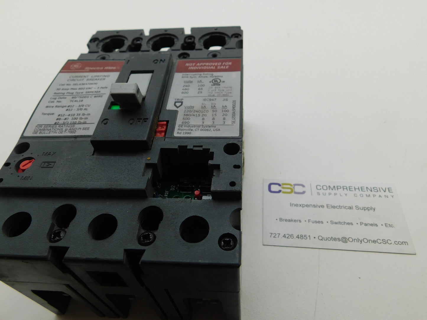 SELA36AT0030 - GE 30A Amp 3P Pole 600V 65kA@480V Bolt On Spectra Rms Circuit Breaker