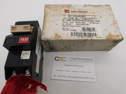 CH220GF - Cutler Hammer 20A Amp 2P Pole 10kA@120/240V Plug On Ground Fault GFCI Circuit Breaker