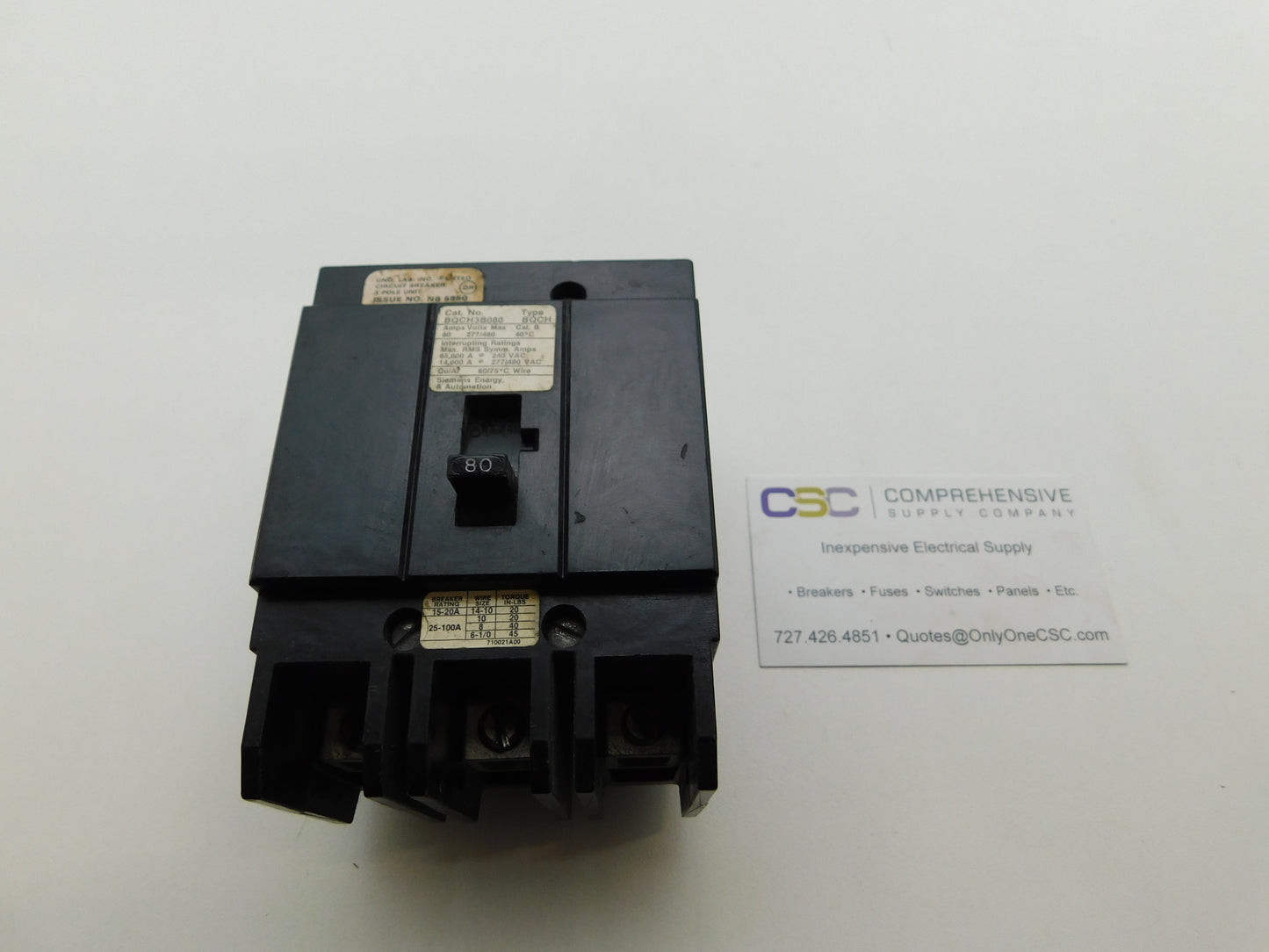 BQCH3B080 - Siemens 80A Amp 3P Pole 14kA@277/480V Bolt On Circuit Breaker