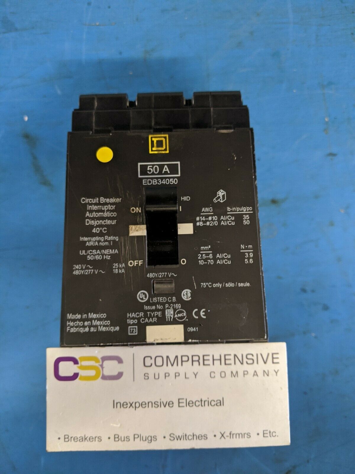 EDB34050 - Square D 50A Amp 3P Pole 18kA@480Y/277V Bolt On Circuit Breaker
