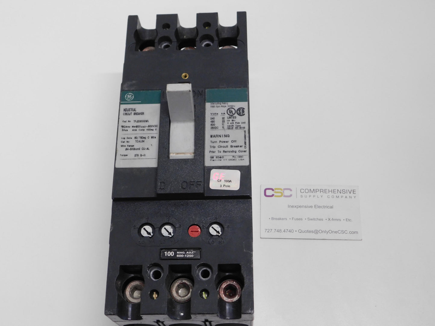 TFJ236100WL - GE 100A Amp 3P Pole 600V 22kA@480V Bolt On Circuit Breaker W/Lugs