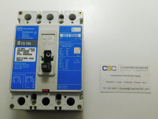FD3125 - Eaton 125A Amp 3P Pole 600V 35kA@480V Bolt On Circuit Breaker W/Blue Label