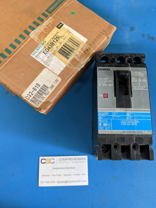ED43B125L - Siemens 125A Amp 3P Pole 18kA@480V Feed Through Circuit Breaker