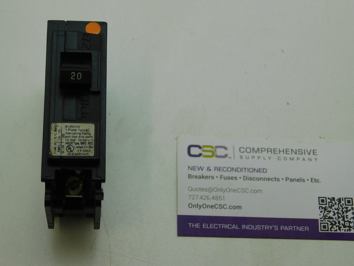 B120HID - Siemens 20A Amp 1P Pole 10kA@120/240V Bolt On Circuit Breaker W/High Density Discharge Application