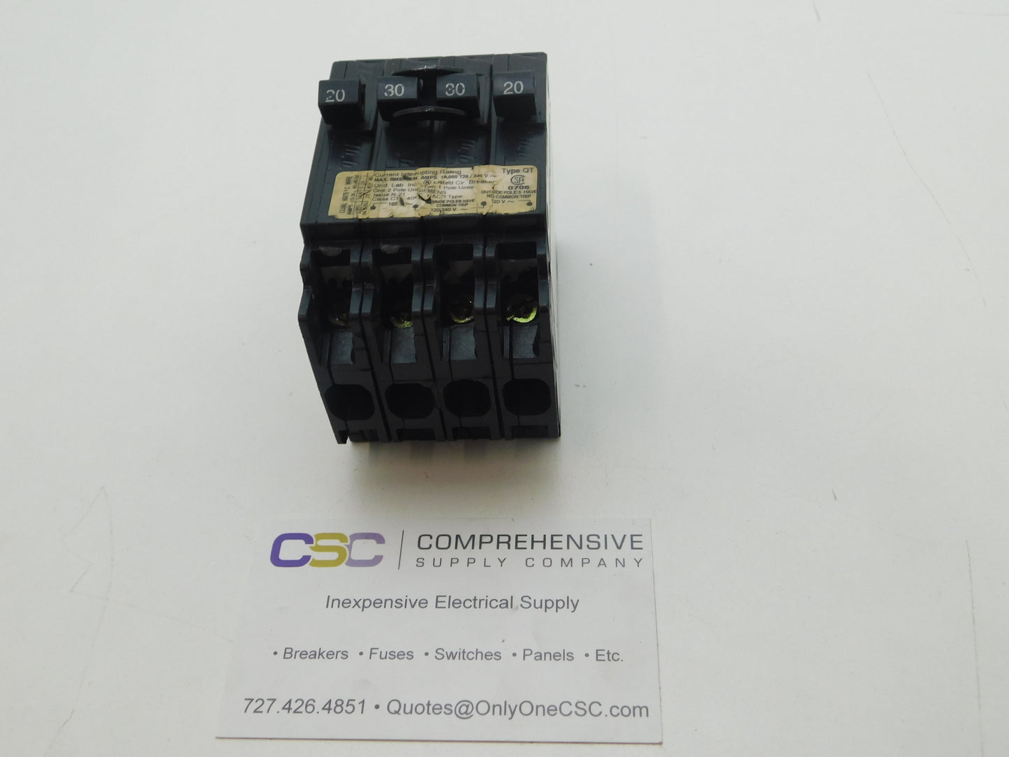 Q22030CT - Siemens 20/30/30/20A Amp 4P (1P/2P/1P) Pole 10kA@120/240V Plug On Triplex Circuit Breaker