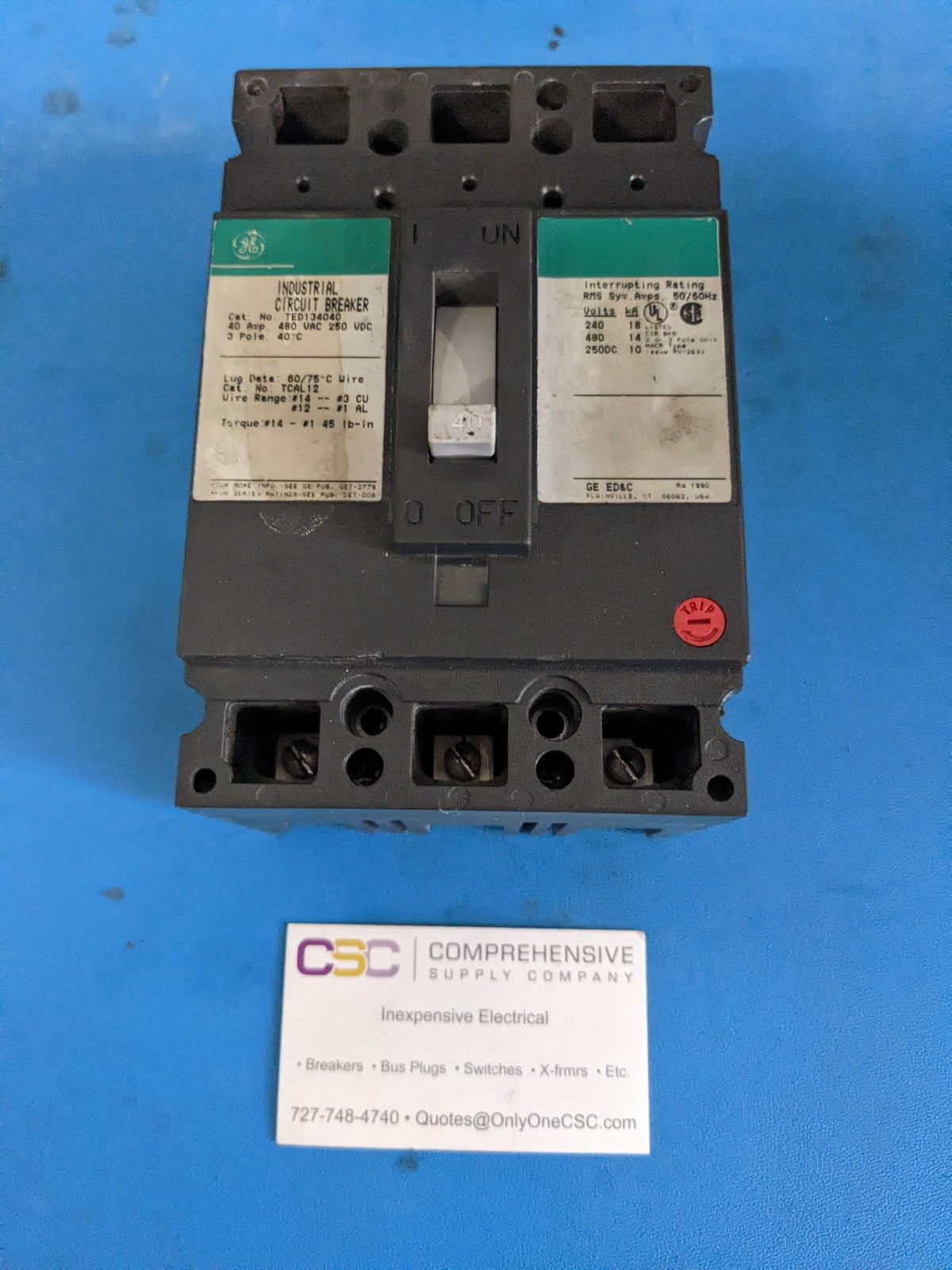 TED134040 - GE 40A Amp 3P Pole 18kA@480V Bolt On Circuit Breaker