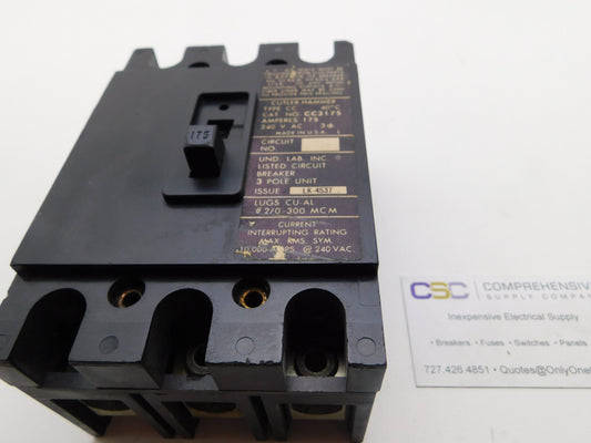 CC3175 - Cutler Hammer 175A Amp 3P Pole 10kA@240V Feed Through Main Circuit Breaker