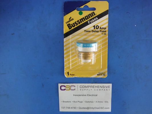 BP-T-10 - Bussmann 10A Amp 125Vac T Plug Time Delay Dual Element Fuse
