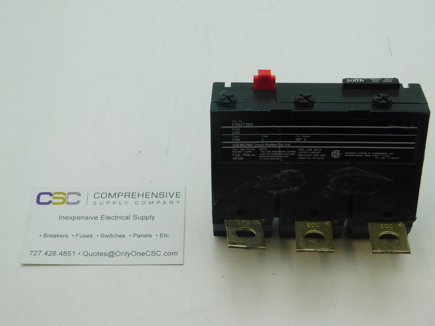 FD63T200 - Siemens 200A Amp 3P Pole 600V Fd Fd6 Circuit Breaker Trip Unit