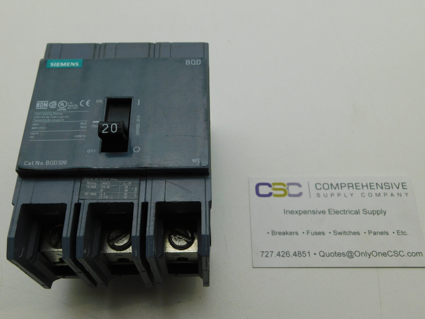 BQD320 - Siemens 20A Amp 3P Pole 14kA@480Y/277V Bolt On Gray Circuit Breaker