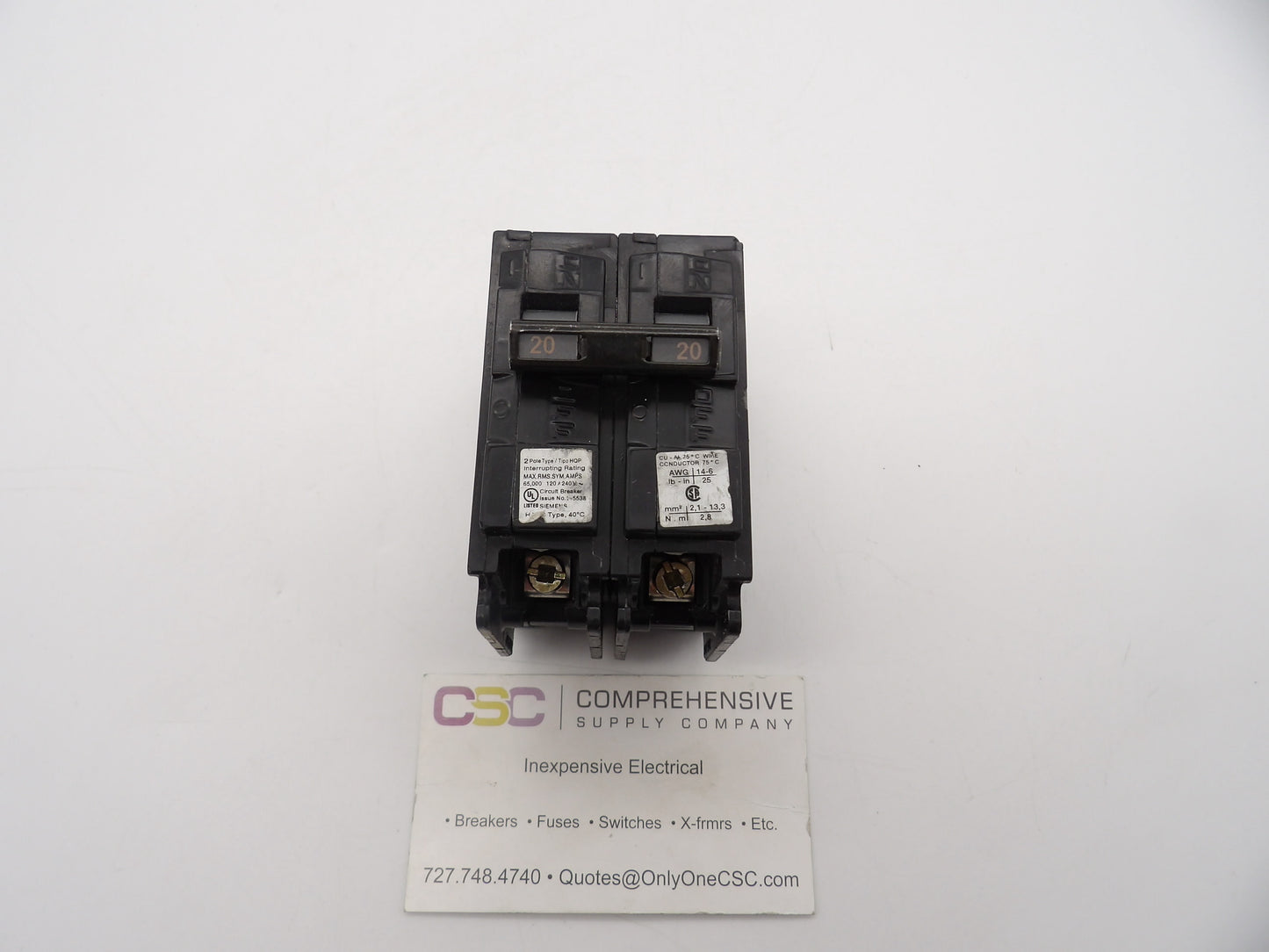 Q220HH - Siemens 20A Amp 2P Pole 65kA@120/240V Plug On Circuit Breaker