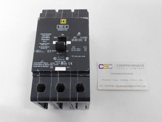 EGB34100 - Square D 100A Amp 3P Pole 35kA@480Y/277V Bolt On Circuit Breaker