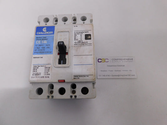 CE3070 - Challenger 70A Amp 3P Pole 14kA@480V Bolt On Circuit Breaker