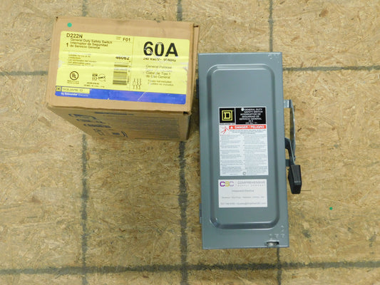 D222N - Square D 60A Amp 2P Pole 240V Nema 1 Fusible Safety Switch