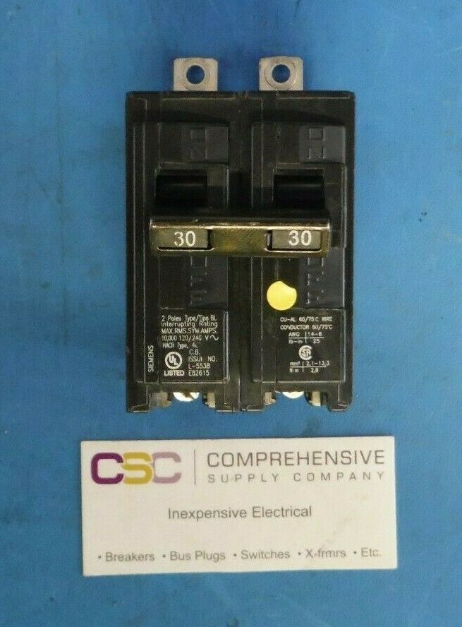 B230 - Siemens 30A Amp 2P Pole 10kA@120/240V Bolt On Circuit Breaker
