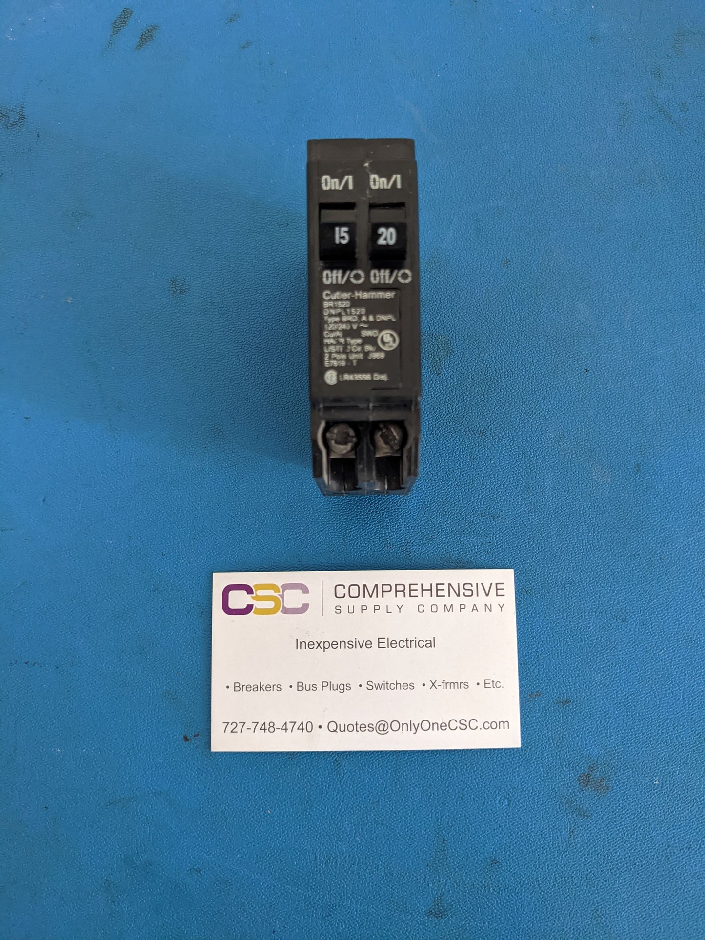BR1520 - Cutler Hammer 15/20A Amp 2X1P Pole 10kA@120/240V Plug On Duplex Circuit Breaker