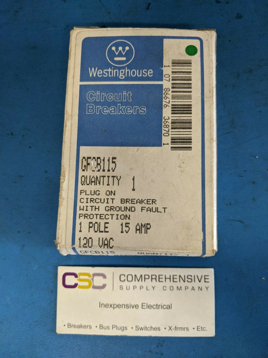 GFCB115 - Westinghouse 15A Amp 1P Pole 10kA@120V Plug On Ground Fault GFCI Circuit Breaker W/Blue Handle