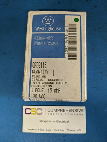 GFCB115 - Westinghouse 15A Amp 1P Pole 10kA@120V Plug On Ground Fault GFCI Circuit Breaker W/Blue Handle