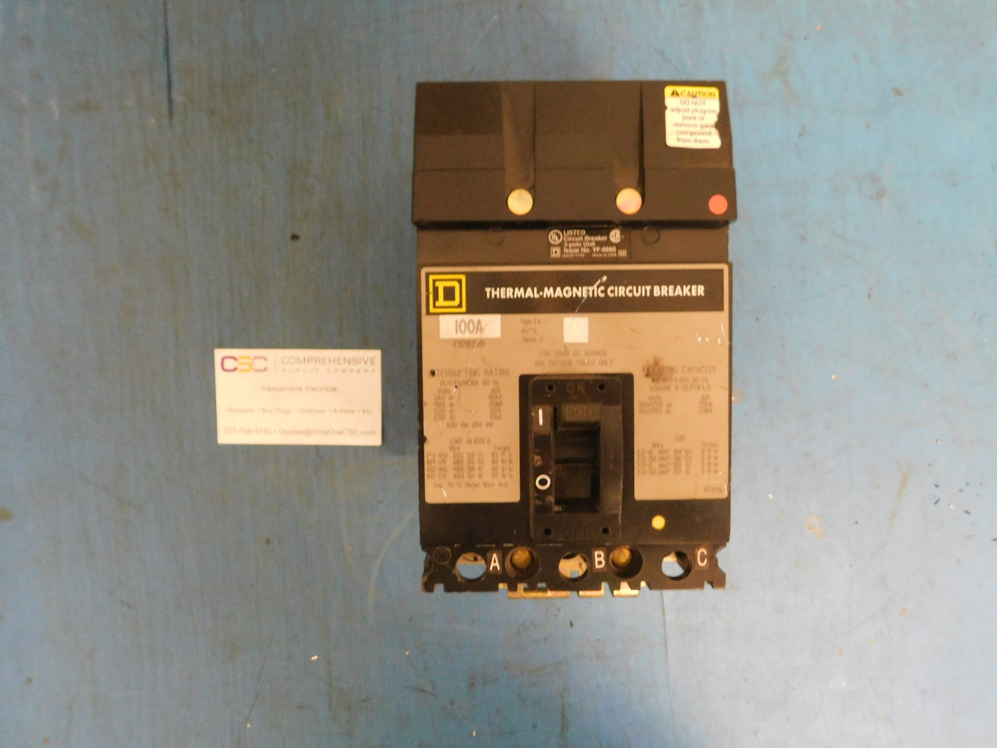 FH36100 - Square D 100A Amp 3P Pole 600V 25kA@480V I-Line Plug On Circuit Breaker W/Gray Label